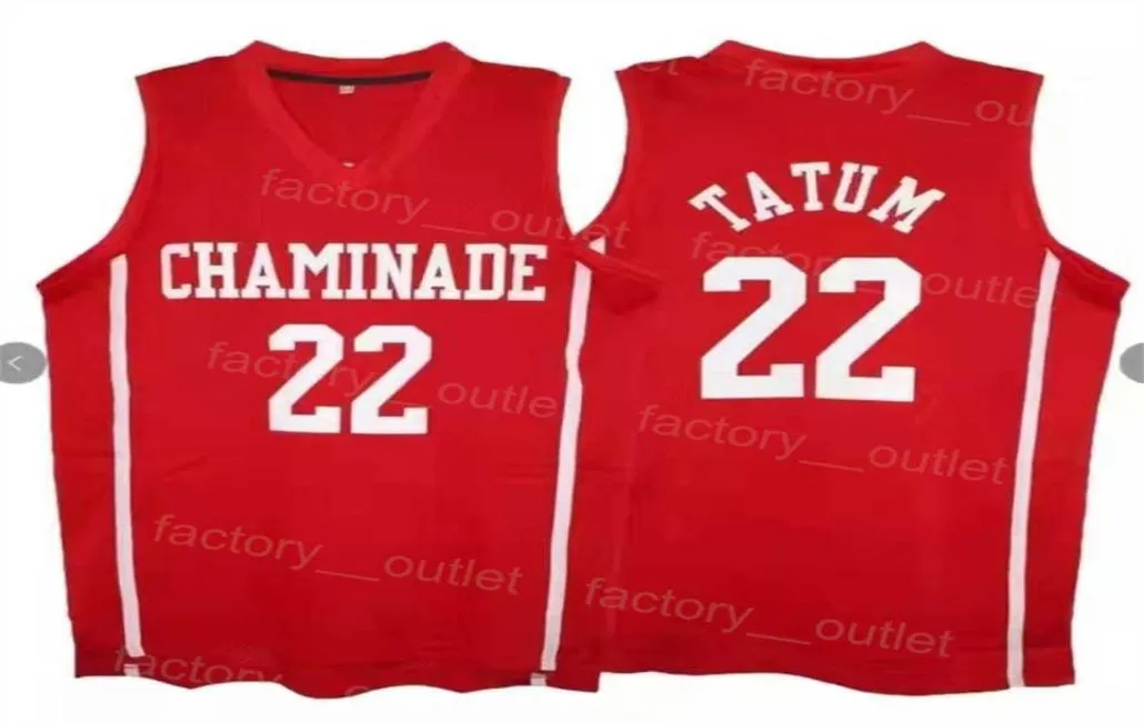 Men Movie High School Chaminade College Preparatory 22 Jayson Tatum Jersey Hip Hop Color Team Red Red