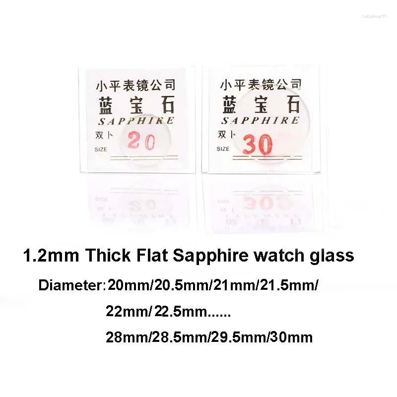 Kits de réparation de montres, verre saphir plat lisse anti-rayures de 1.2mm pour fabricant de remplacement de cristal Transparent de 20mm à 30mm