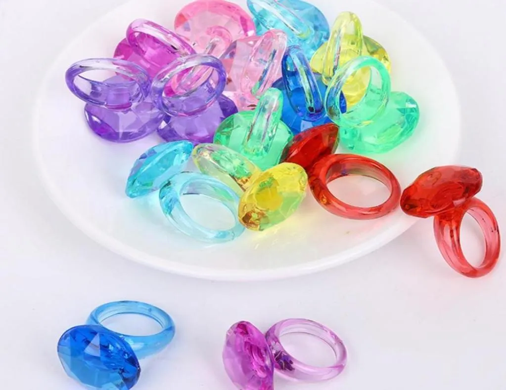 Anéis de plástico transparente moda jóias acrílico jóias jogar anel redondo enorme forma de diamante colorido princesa fingir tesouro colorido 1066213