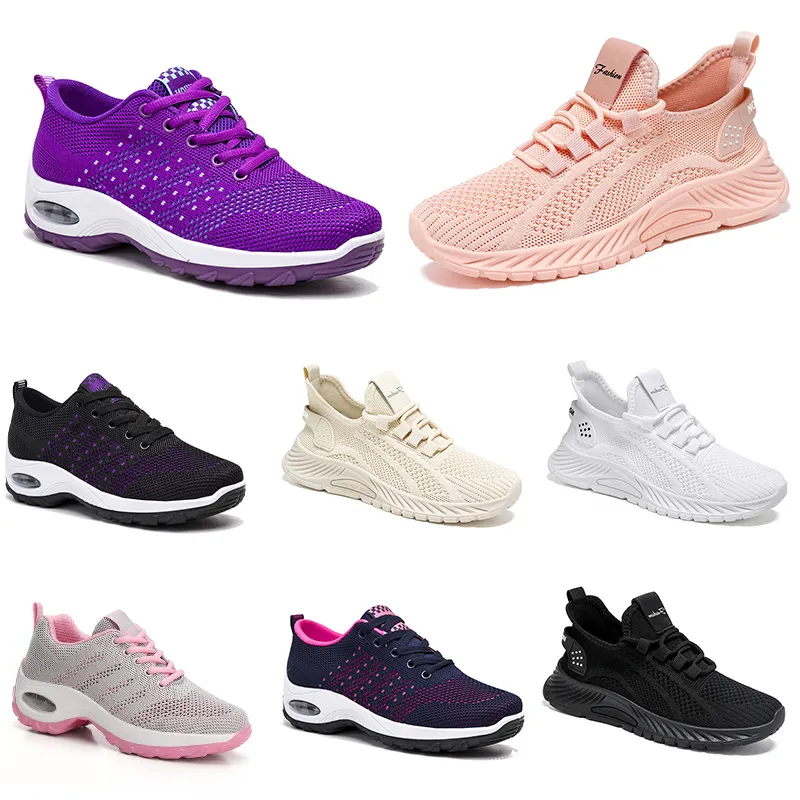 2024 Nya män Kvinnor Skor Vandring Running Flat Shoes Soft Sole Fashion Purple White Black Comfort Sports Color Blocking Q87-1 GAI