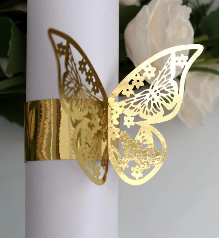 50 Stück 10 Farben Schmetterlingsstil Lasergeschnittene Papierringe Serviettenhalter für Geburtstag, Hochzeit, Weihnachten, Partybevorzugung Tischdekoration9630240