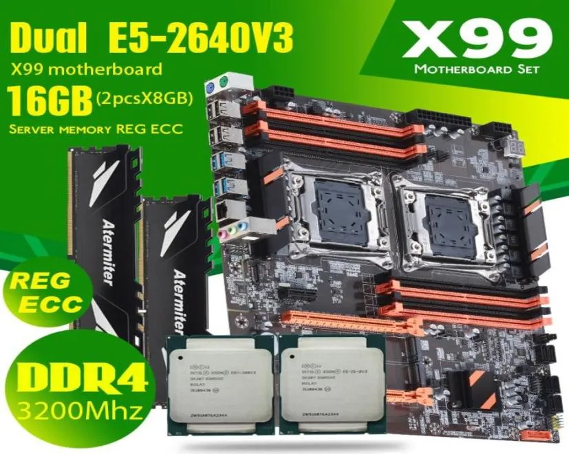 Motherboards Dual X99 Motherboard mit 20113 XEON E5 2640 V3 2 8 GB 16 GB 3200 MHz REG ECC Speicher RAM Combo Kit USBMotherboards6866077