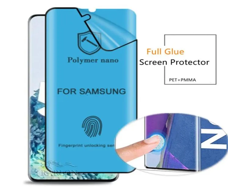 Protetor de tela com cola adesiva completa curvada 3D Filme cerâmico para Samsung Galaxy S23 Ultra S22 Plus S21 FE S20 Note 20 S10 S8 S9 Note2296636