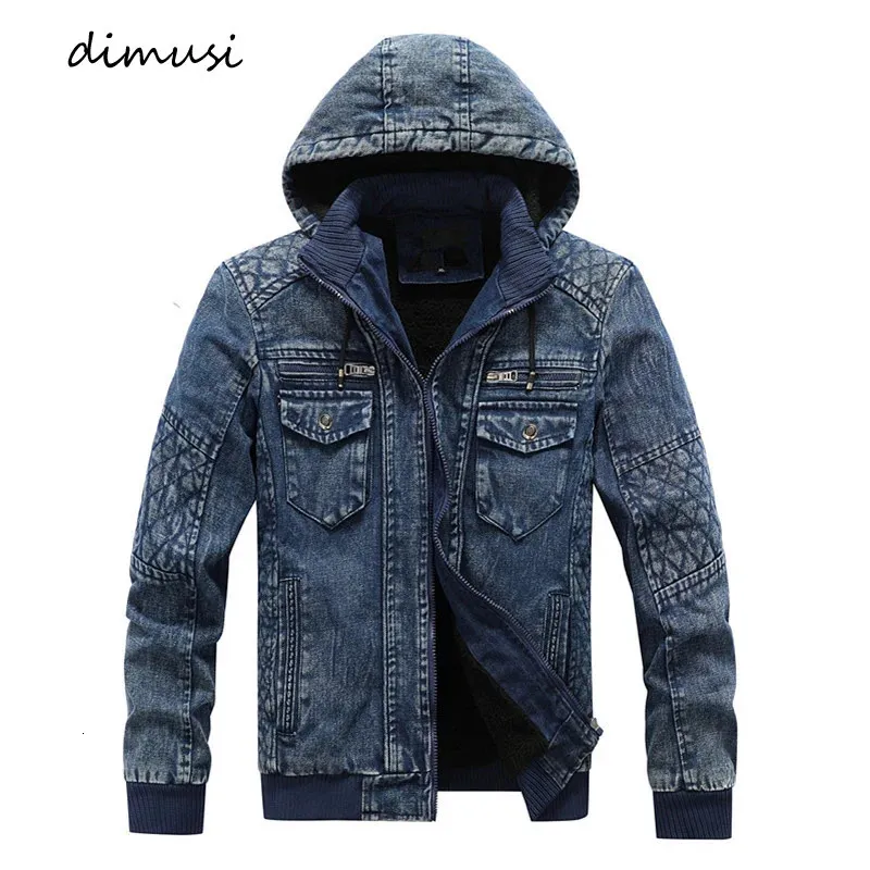 DIMUSI Chaqueta de mezclilla para hombre Moda de moda Hombre Denim Jean Sudaderas con capucha Casual Hombre Polar Cálido Rompevientos Abrigos de vaquero Ropa para hombre 240304