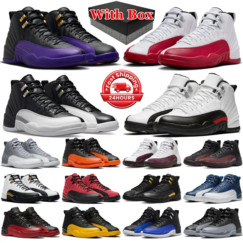 Med Box 12s Jumpman 12 basketskor män Cherry Field Purple Playoffs Royalty Black Red Taxi Stealth Brilliant Orange Mens Trainers Sport Outdoors Sneakers