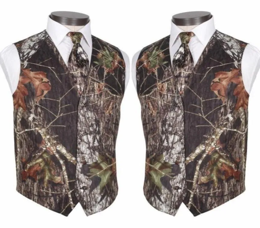 Gilet da sposo mimetico modesto su misura Gilet da sposa rustico Tronco d'albero Foglie Primavera Camouflage Slim Fit Gilet da uomo 039s Set da 2 pezzi 1989625