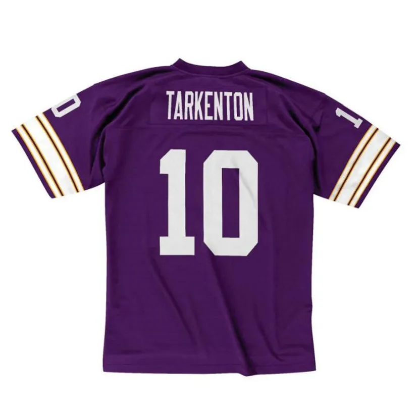 Nähte Fußballtrikot 10 Fran Tarkenton 1975 Purple Mesh Retro Rugby Trikots Männer Frauen und Jugend S-6xl