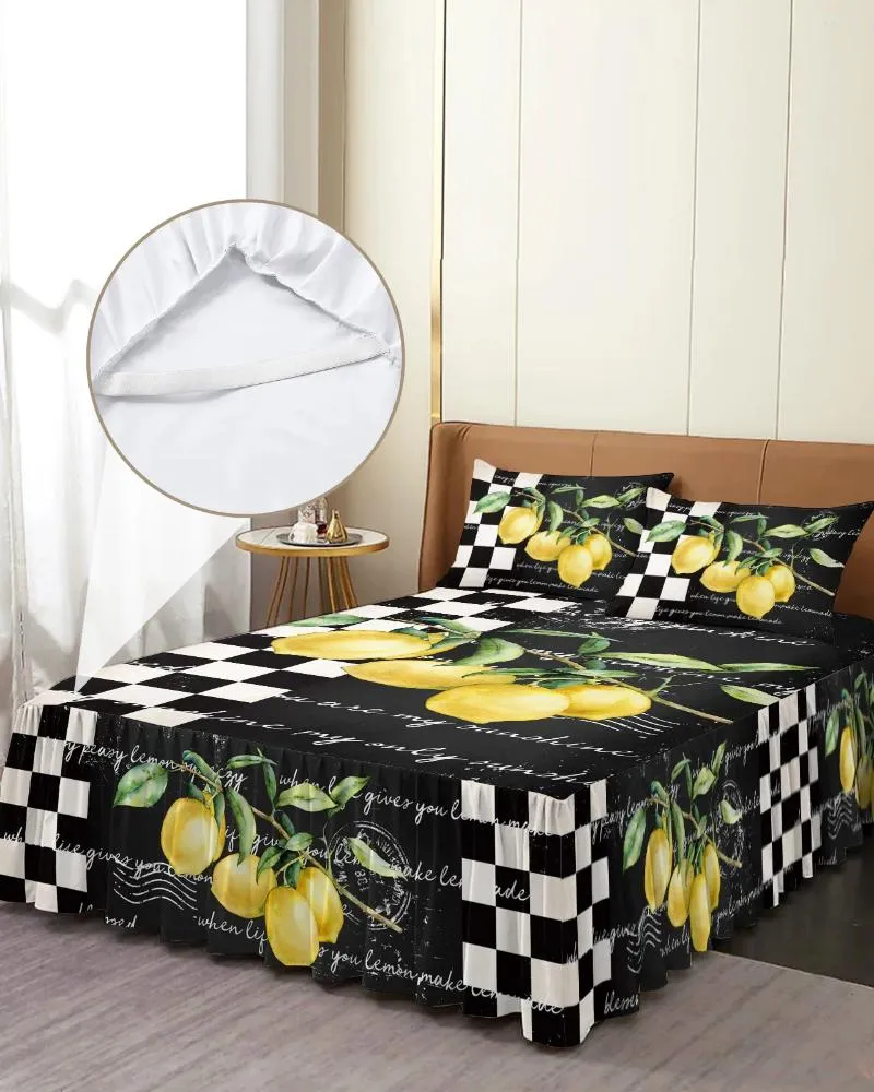 Gonna da letto Copriletto aderente elastico nero scozzese di frutta vintage fattoria con federe Coprimaterasso Set di biancheria da letto