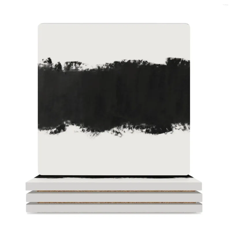 Tapetes de Mesa Monorisca.Abstrato de listras pintadas monocromáticas modernas em porta-copos de cerâmica preto e branco (quadrado)