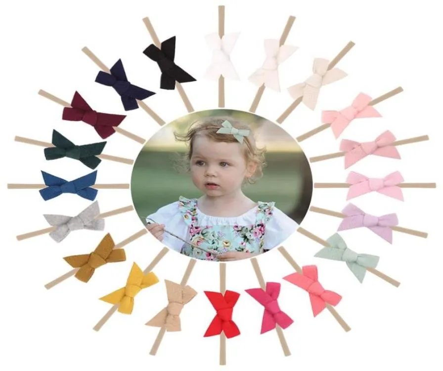 Barn bow nylon pannband söta baby flickor stretch prinsessa fast färg hår mjukt tyg tryck hårband elastiska hår tillbehör6456558