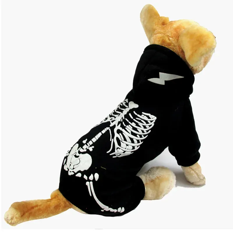 Macacão de halloween engraçado roupas para cães pequenos traje filhote de cachorro casaco esqueleto teddy keji noite luz esqueleto outono inverno roupas para animais de estimação