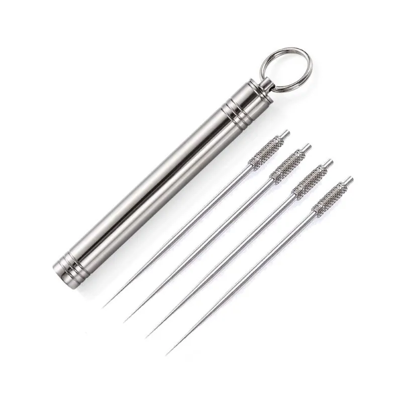 Fashion Keychain Portable Titanium Steel Metal Pocket Toothpick Holder with Traveling Key chain Toothpicks Box254S