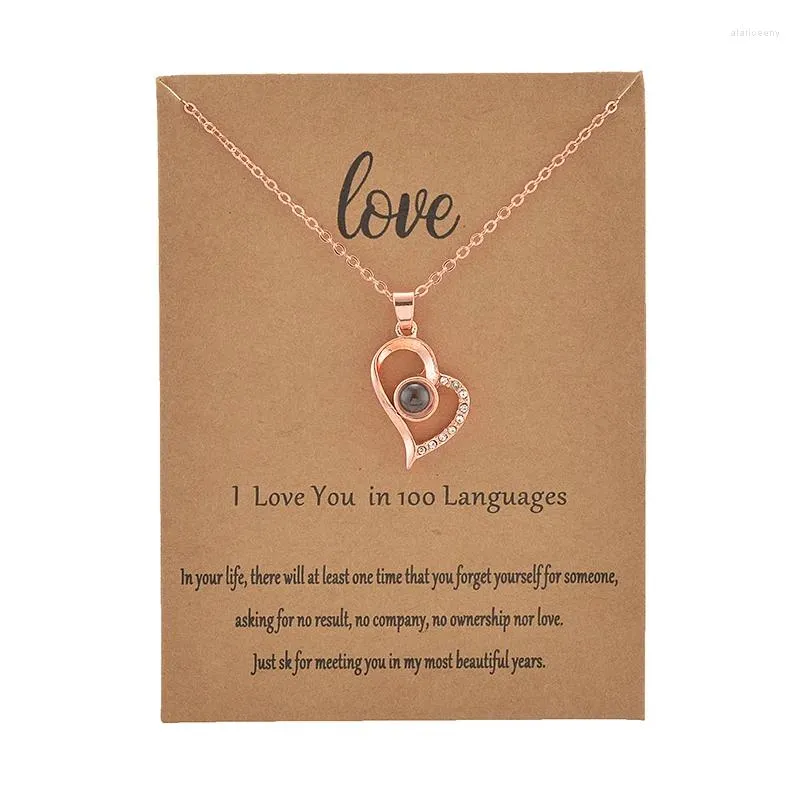 Colliers pendentif avec carte en forme de cœur, 100 langues, je t'aime, collier pour femmes, lettre de mariage, bijoux goutte