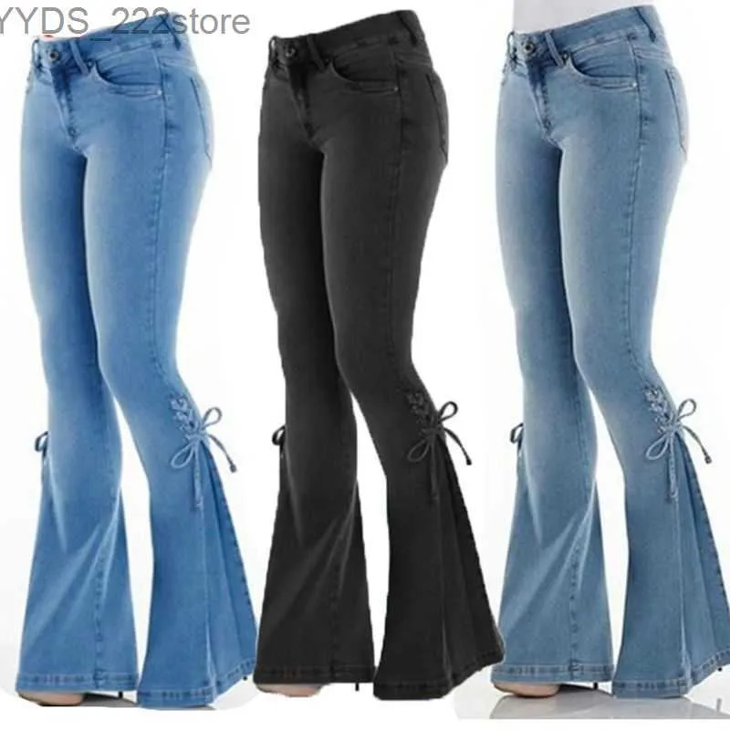 Jeans Plus Size Jeans Slim Stretchy Denim Waist Jean Oversized Long Flare Light Blue Wide Leg Trousers 240304