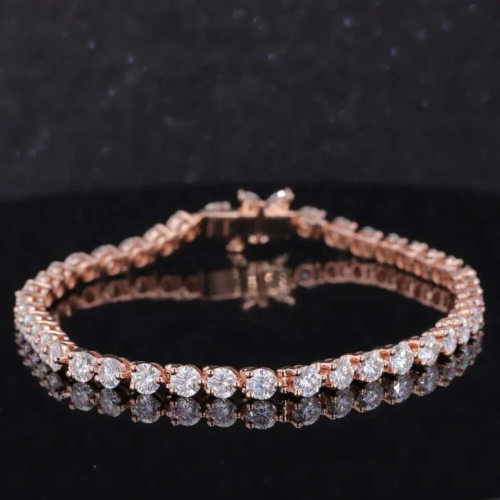 Solitaire 14K 18K VVS Moissanite Diamond Chain Link 14K Rose Gold Hip-Hop Tennis Armband för kvinnor