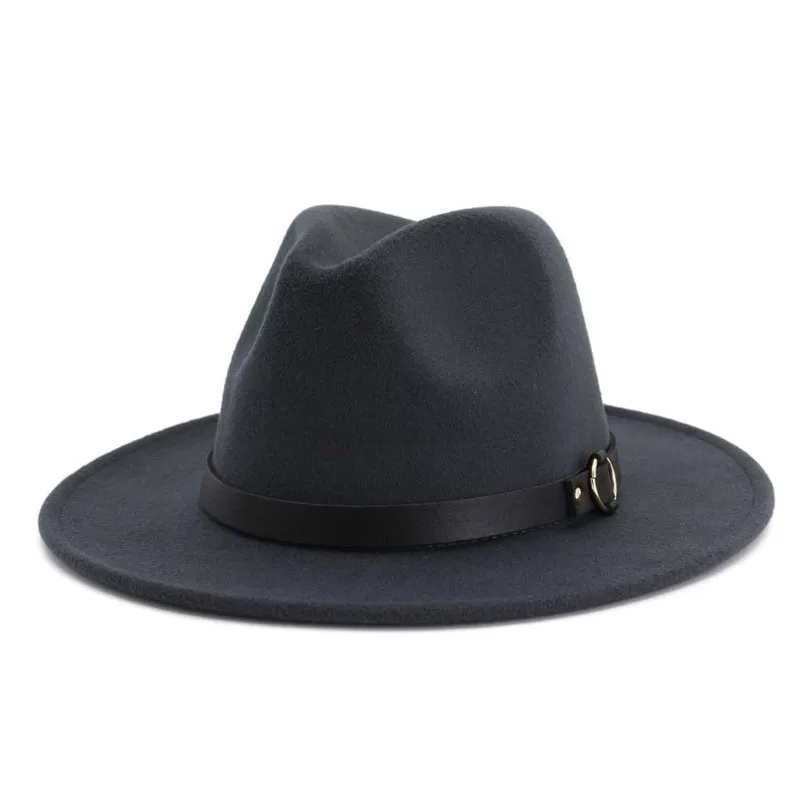 Mode Neue Männer Frauen Fascinator Filzhut Breite Krempe Jazz Fedora Hüte mit Lederband Schwarz Panama Trilby Hut Fedora cap212u