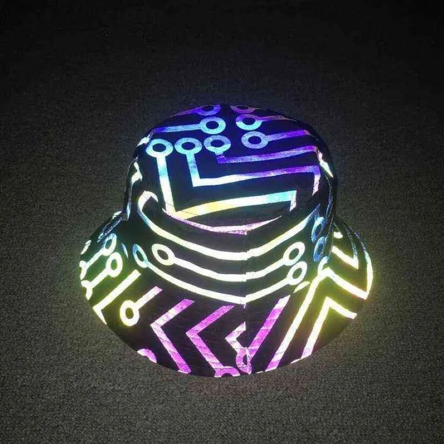 NIEUWE Kleurrijke Reflecterende Vissershoed Mannen Emmer Hoeden Nacht Reflecteren Licht Vrouwen Punk Rock Hip Hop Caps Zon Visser cap Go306V