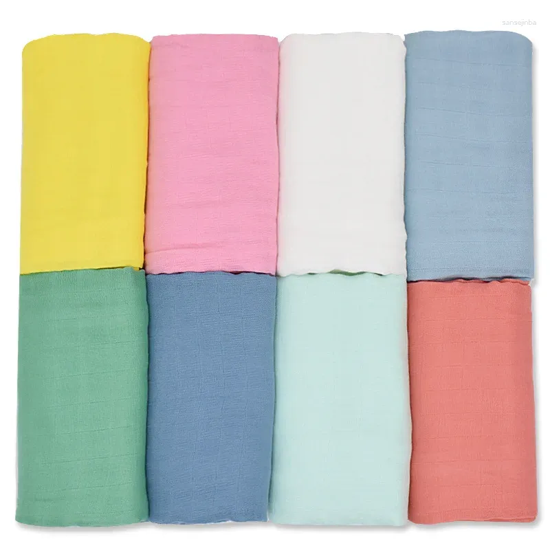 Cobertores 115 cm cobertor de bebê macio 30% algodão 70% bambu doces cores musselina swaddle nascido infantil envoltório grande fralda
