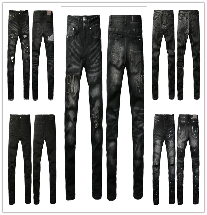 Nya män jeans mode mager rak smal rippad jean elastisk casual motorcykel cyklist stretch denim byxor klassiska byxor jeans 2024 topp sell