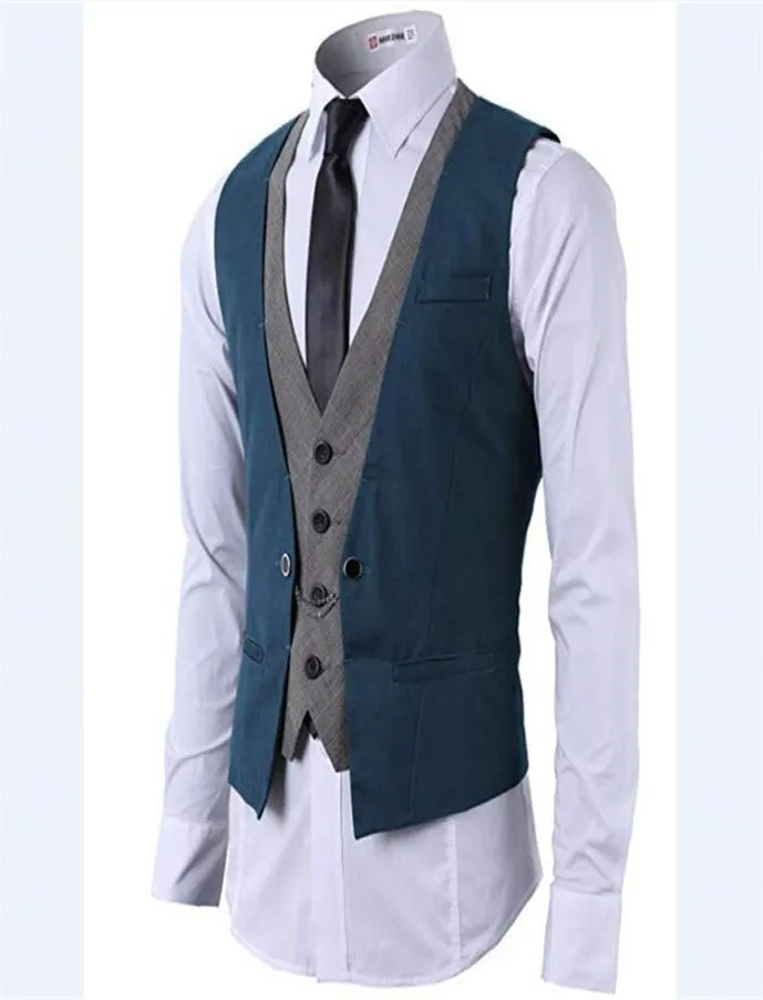 Wangyandress blu grigio sposo indossare gilet da sposa personalizzato scollo a V monopetto gilet da uomo gilet da sposo stile europeo e americano8964472