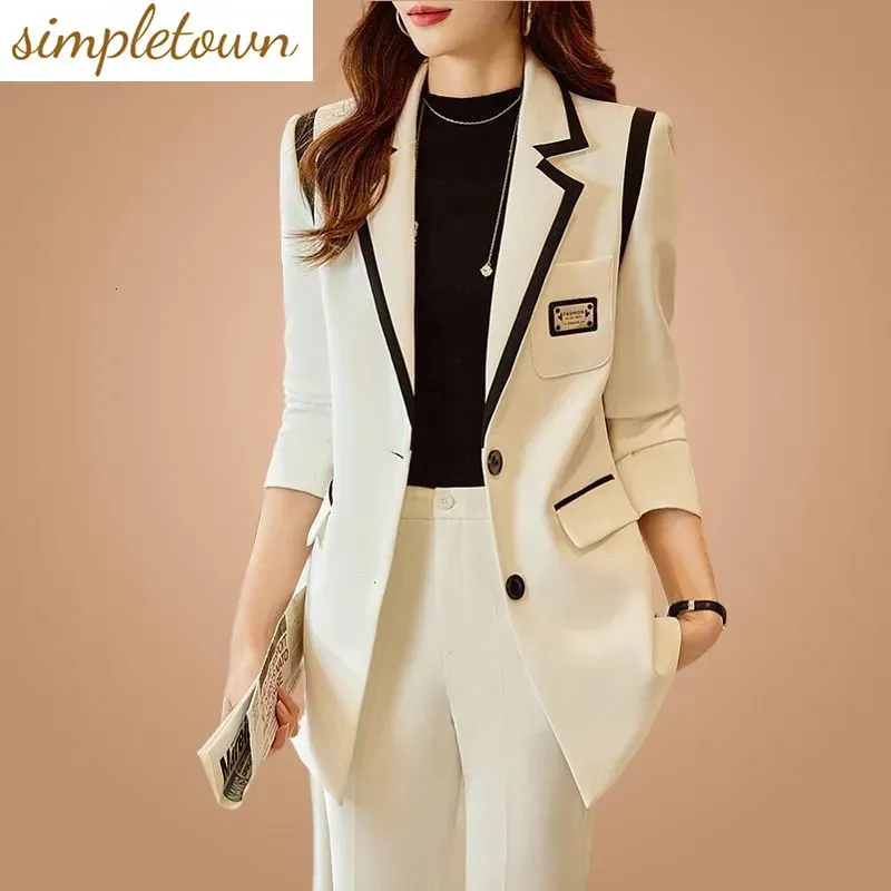 Gesplitst jasje Blazer Casual broek met wijde pijpen Tweedelige elegante damesbroekset Zomer Kantoor Zakelijke set Outfits Kleding 240228