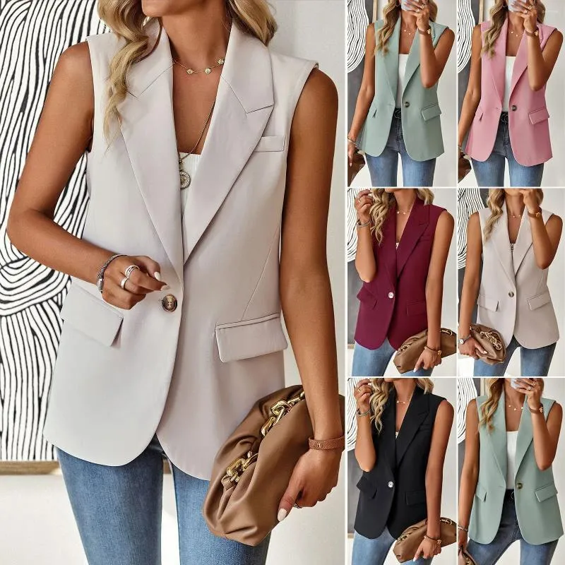 Women's Vests Office Lady Blazer For Women Solid Single Button Sleeveless Jackets Summer Elegant V Neck Blazers Vest Female Clothing