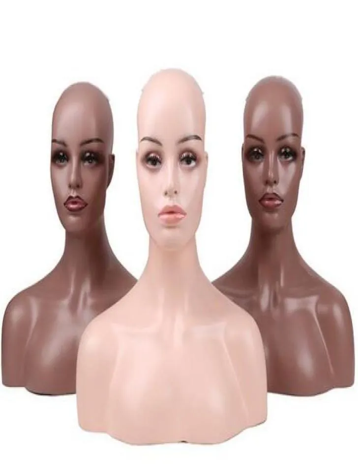 Female Realistic Fiberglass Dummy Mannequin Head Bust For Lace Wigs Display Makeup Double Shoulder Model Head1605807