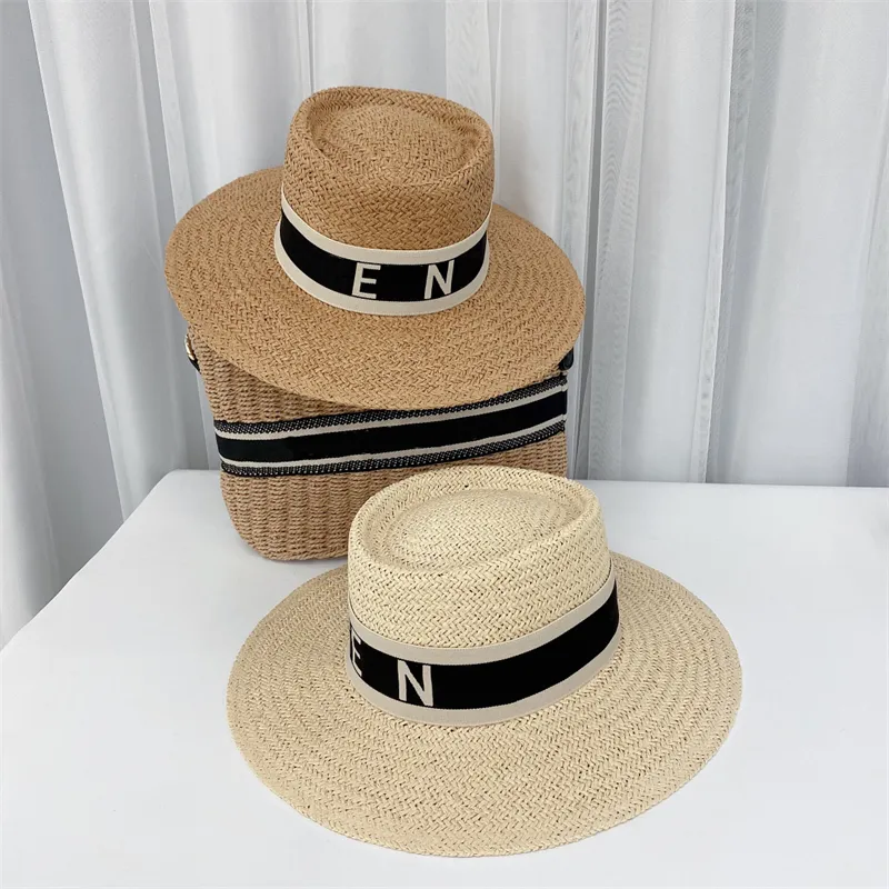 Chapeau de paille de styliste pour hommes et femmes, chapeaux de plage, ombre d'extérieur, tresse d'herbe, mode chapeau de soleil, chapeaux de cowboy pêcheur à larges bords