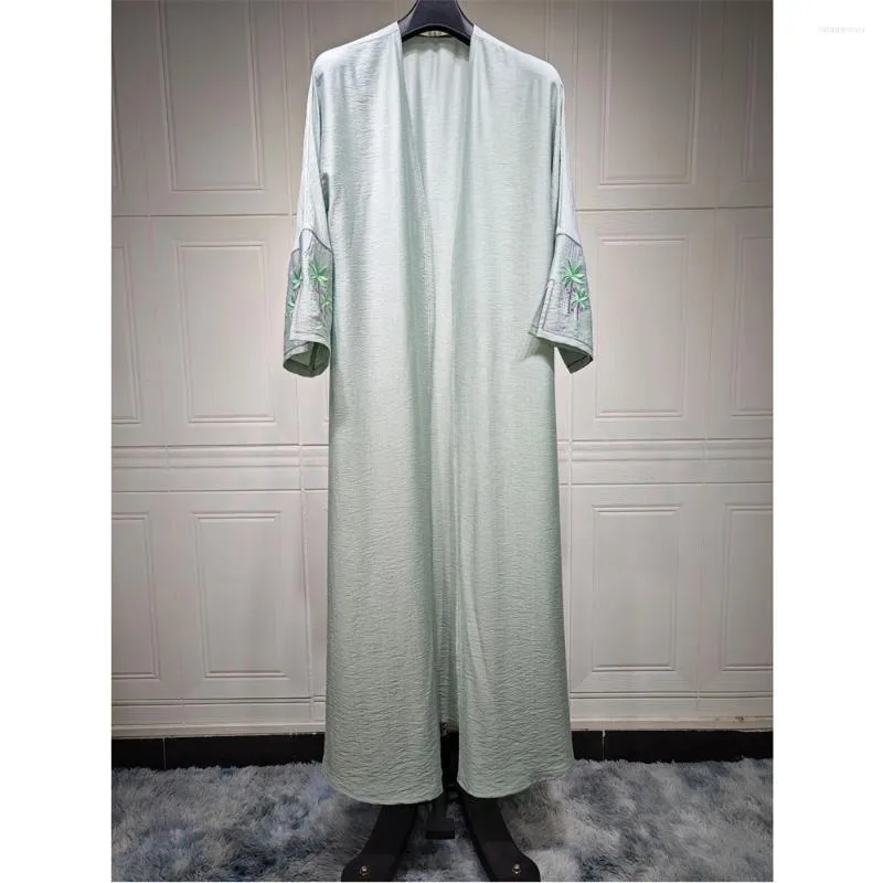 Ropa étnica Fiesta Eid Marruecos Abierto Abaya Musulmán Mujeres Cardigan Bordado Largo Maxi Vestido Turquía Árabe Kimono Robe Dubai Islam Jalabiya