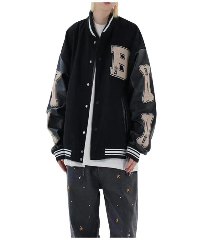 Männer039s Jacken Mode Stilvolle Britische 2021 Hip Hop Streetwear Baseball Jacke Mantel Buchstabe B Knochen Stickerei Bomber College Ja2168840