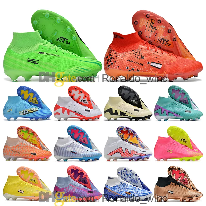 ギフトバッグメンズハイアンクルフットボールブーツRonaldo CR7 Superfiys IX 9 Elite XXV Ag Cleats Neymar Acc Mbappe Zooms Soccer ShoesトップアウトドアトレーナーBotas de Futbol