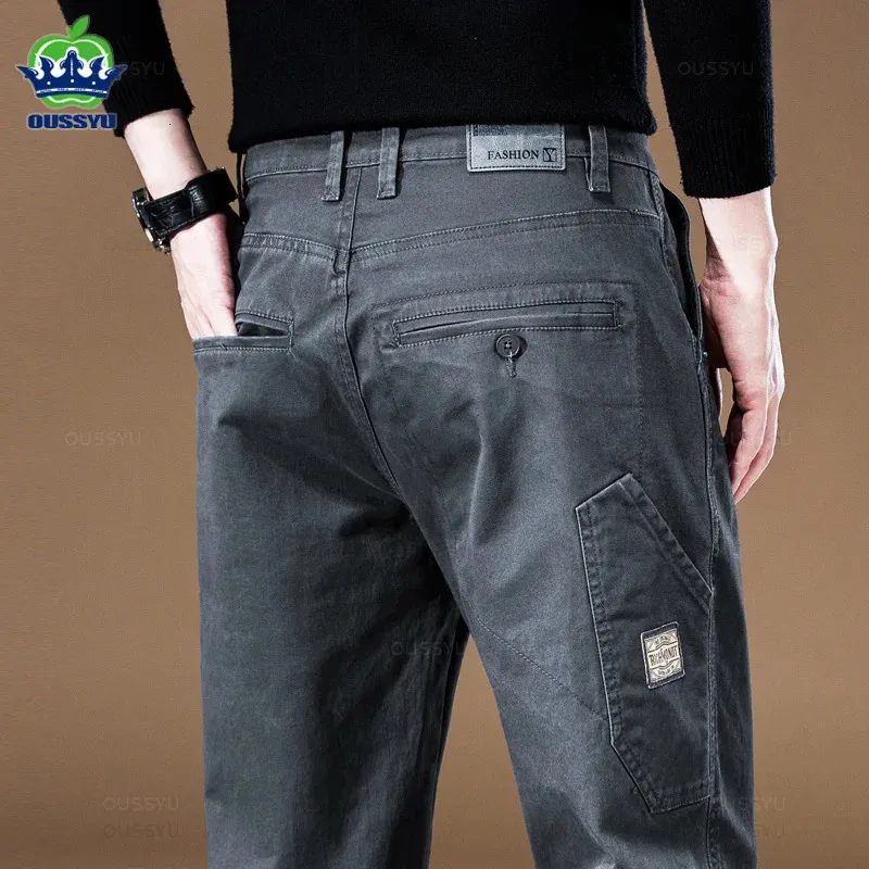 OUSSYU Brand Clothing Mens Cargo Pants 97%Cotton Solid Color Work Wear Casual Pant Wide Korean Jogger Trousers Male 240325