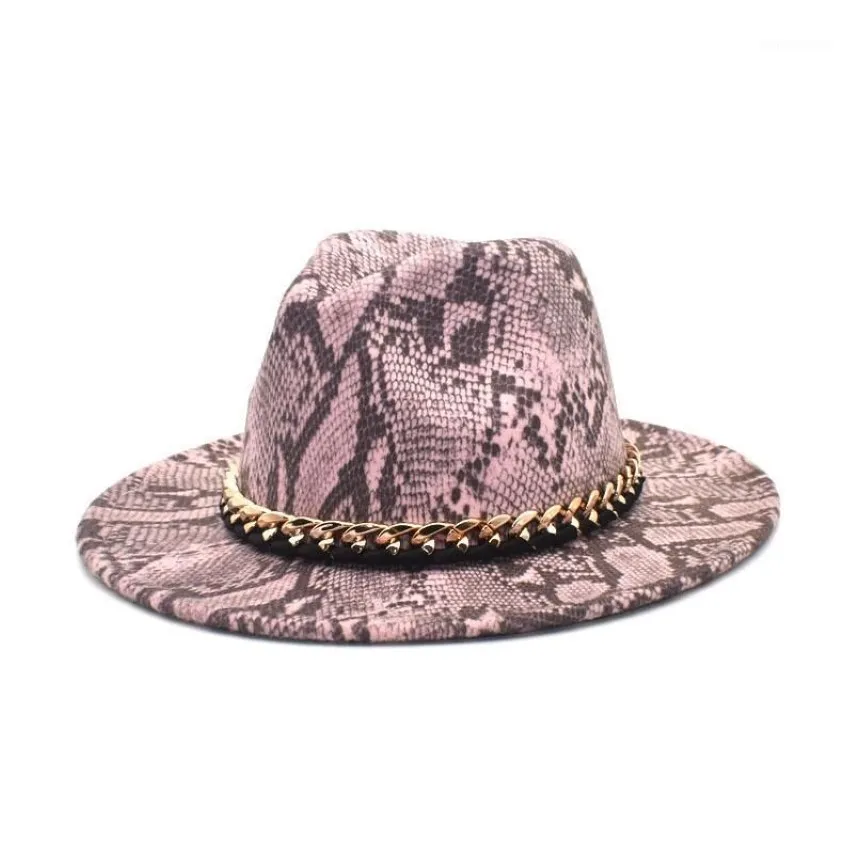 Wide Brim Hats Wool Fedoras Women Autumn Winter Snake Print Chain Panama Jazz Caps Vintage Cowboy Hat Men F1131346z