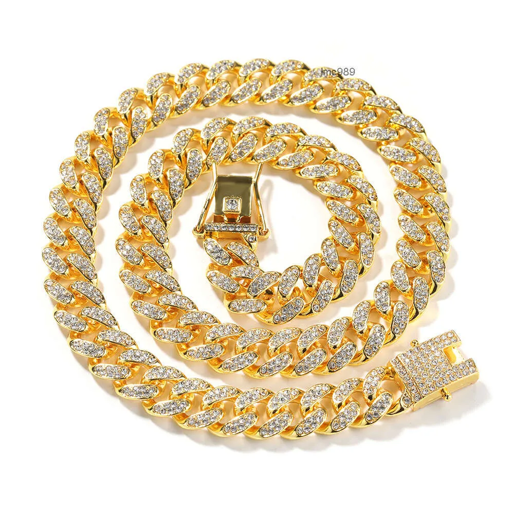 Groothandelsprijs Mode-sieraden Body Chain Mannen 12mm Hip Hop Iced Out Crystal Gold Zinklegering Cubaanse Schakelkettingen armbanden