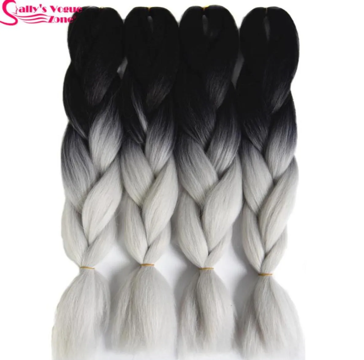 Whole High Temperature Fiber Synthetic Hair Extension Ombre Braiding Hair 2 Tone Black Silver Grey Color Sallyhair 24inch Jum2828964