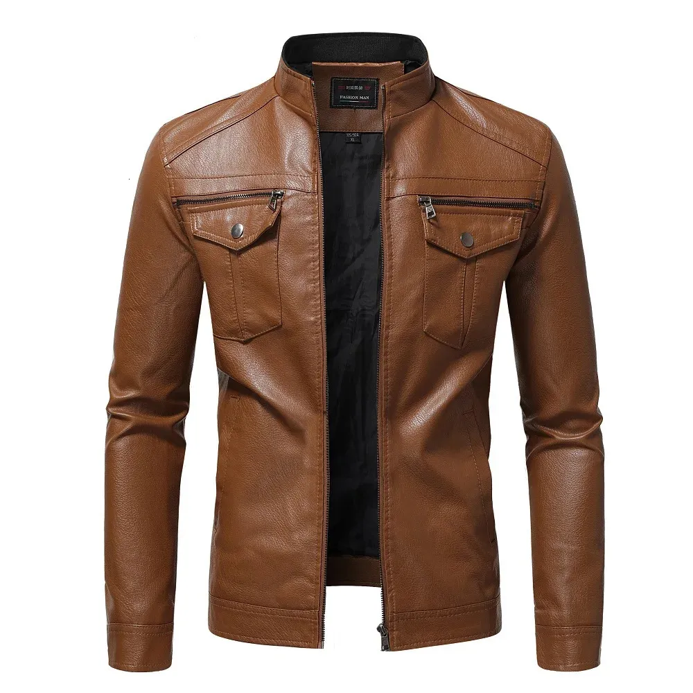 Cappotti di tendenza della moda autunnale Stile maschile Slim Colletto alla coreana Giacca in pelle da motociclista Giacca in pelle PU da uomo S-4XL 240301