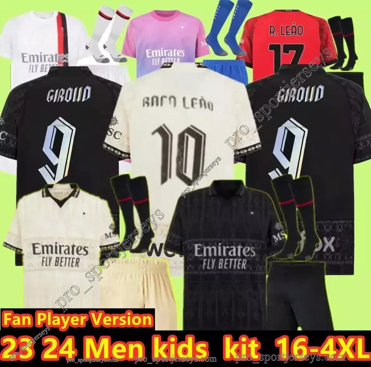 AC M Milan Jerseys de football adulte 2023 2024 Rebic Theo Reijnders Kessie de Ketelaere Rafa Leo Giroud Pulisic Football Shirts Player Men Kids Kit Kit Uniformi 4rd 16-2xl