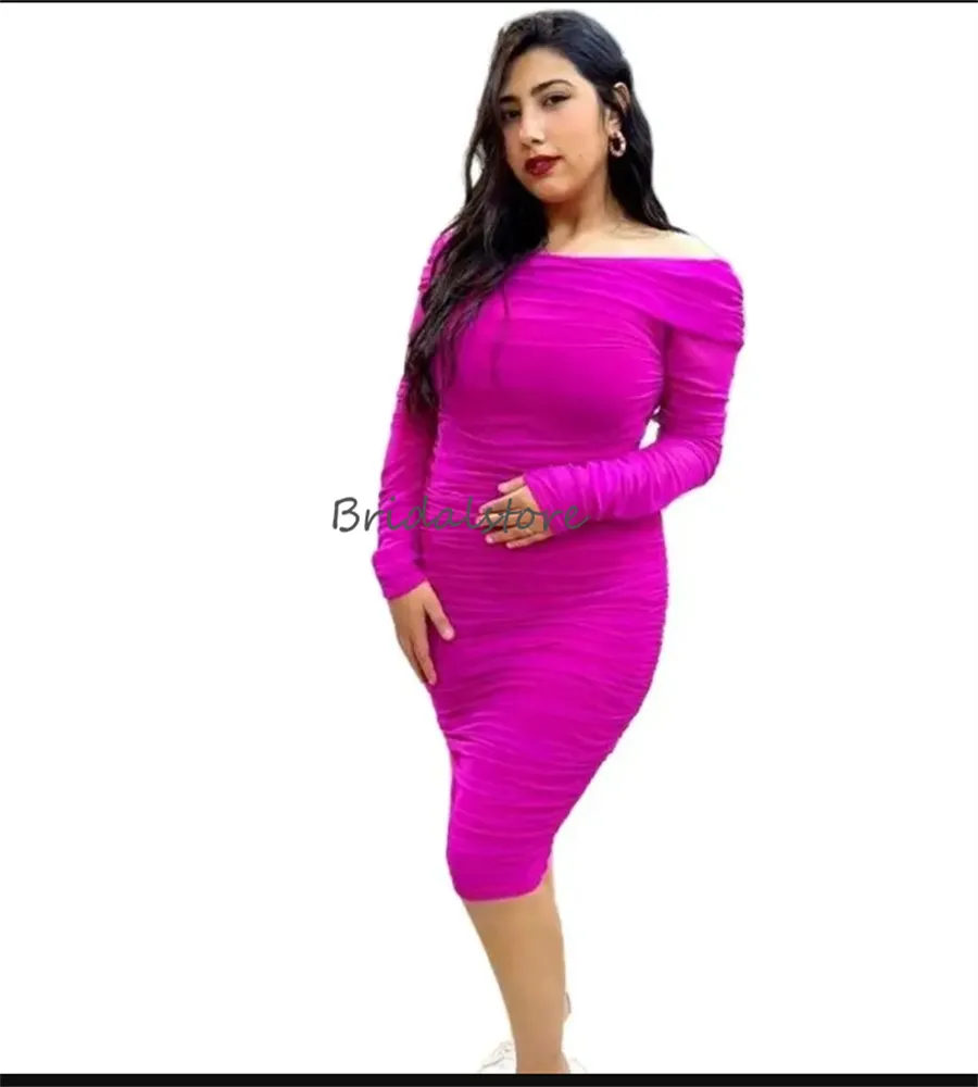 Plus Size Hot Pink Evening Dress Off Shoulders Long Sleeve Mermaid Prom  Dresses Elegant Short Cocktail Party Dress Formal Dinner Club Holiday  Vestidos De Gala 2024 From Bridalstore, $83.05 | DHgate.Com