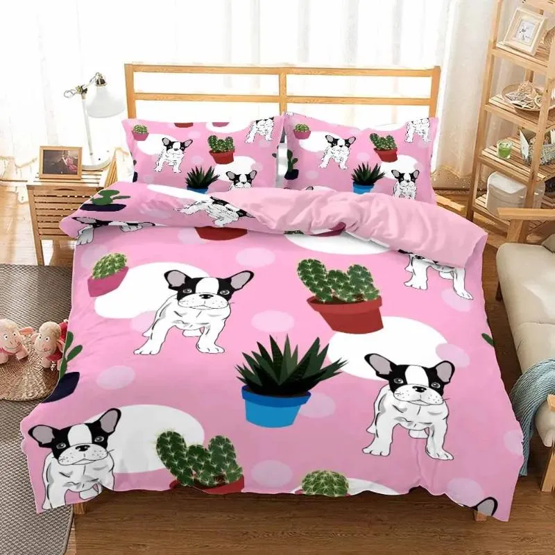 Beddengoedsets Hond Dekbedovertrek Beddengoed Set Leuke Pug Enkele kinderbed voor meisje Jongen Drop Home Textiellinnengoed