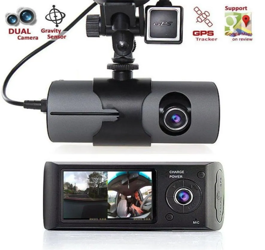 2021 Nyaste dubbla kamerabilar DVR -kameror R300 Extern GPS 3D GSENSOR 27quot TFT LCD X3000 FHD 1080P Cam Video Camcorder Cycle 8744134