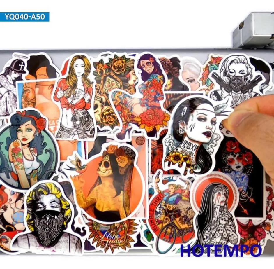 New 50pcs Sexy Beauty Tattoo Girl Princess Style Stickers Pack for DIY Phone Laptop Luggage Guitar Skateboard Bike Car Anime Stick2475740