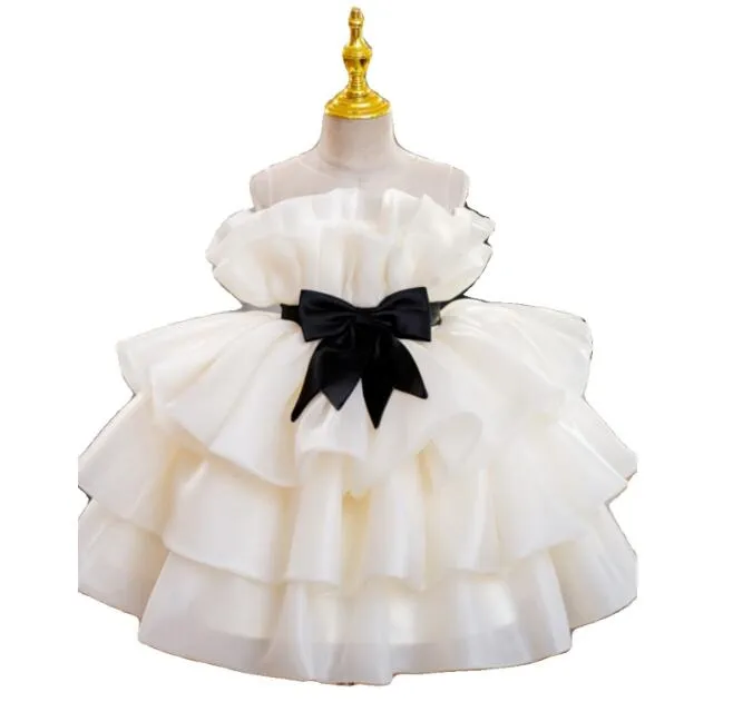 Robe princesse à fleurs longueur thé pour filles, tenue de bal en Organza, robes de fête de mariage, de noël, robes de premier anniversaire pour filles