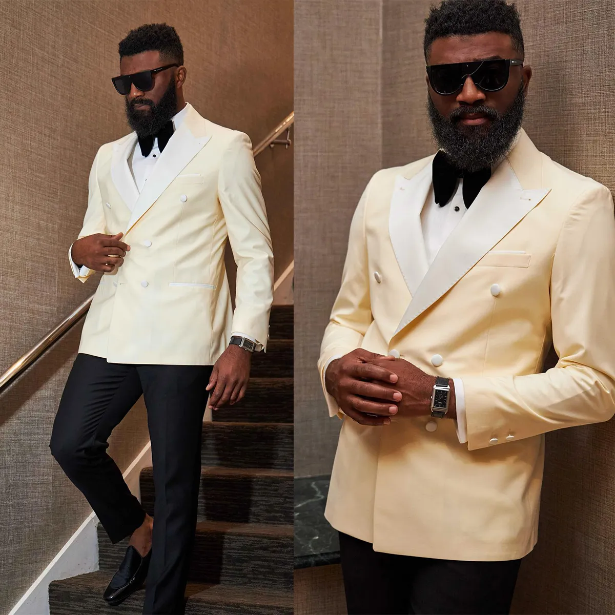 Men’s Ivory Floral Tuxedo with Wide Shawl Lapel | Wedding & Prom Wear