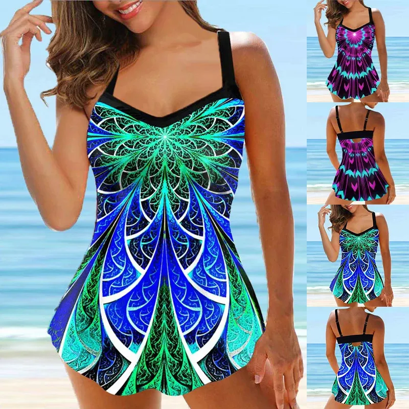 2023 Womens Beach badkläder Fashion Print Tankini Sexig Bikini Set Summer Swimming Two Piece Y240223