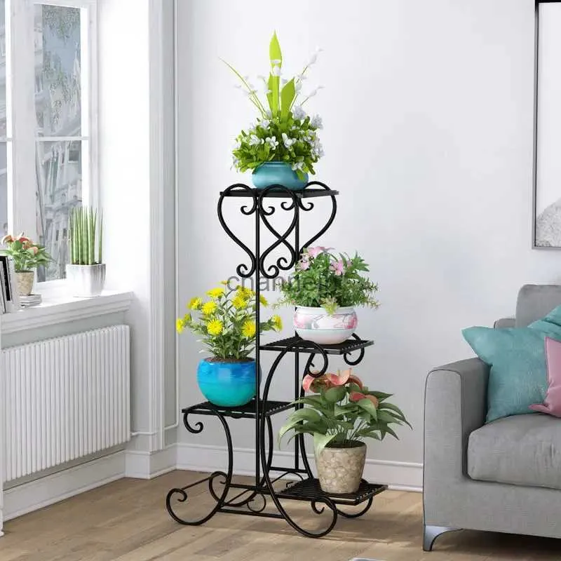 Andra trädgårdsbyggnader Metal Plant Shelf Flower Display Stand Garden Planter Holder With 4 Tier Hyllor Inomhus (svart) YQ240304