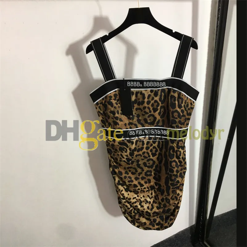 Sexy Leopard Dress Women Sleeveless Sling Dess Letter Print High Elastic Slim Dress Summer Backless Short Dress for Travel