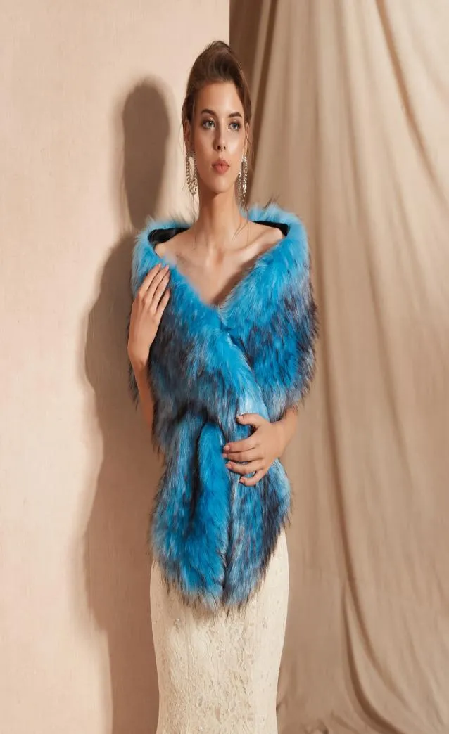 CMS18093 Wedding stole fur Blue faux fur wrap shrugs boleros wraps Evening Scarves Shawls Women Jacket Prom Evening Party2116145