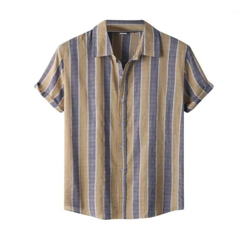 Men039s Tshirts夏のカジュアル垂直ストライプシャツ半袖ボタンターンダウンカラーTシャツ大型TシャツTshirt3745290