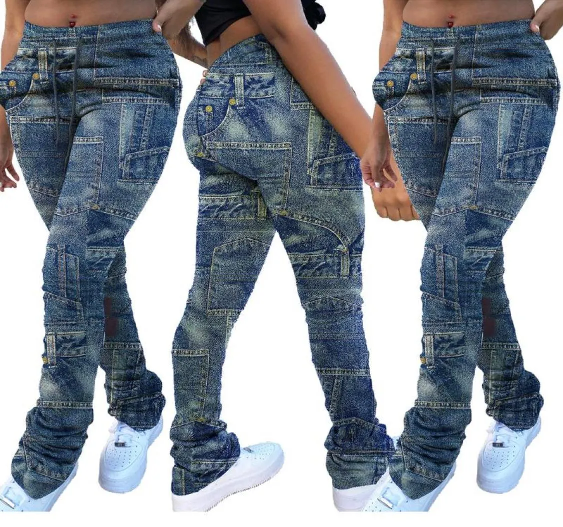 Women039S Pants Capris Imitation Jeans Print Print Present Pants Leggings Women Rampstring Streetwear Patchwork Colored W4913164
