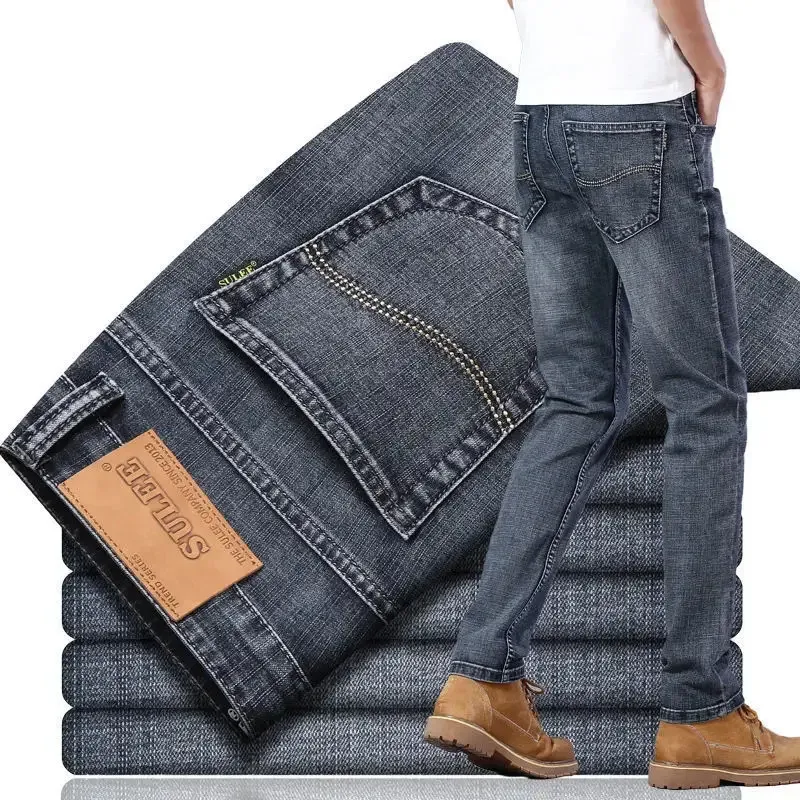 Summer Men Jeans Pants Black Gray Denim Y2K Mens Casual Clothing Trousers Wholesale 240227